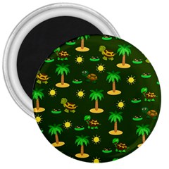 Turtle And Palm On Green Pattern 3  Magnets