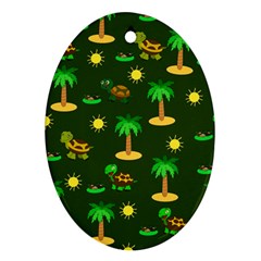 Turtle And Palm On Green Pattern Ornament (oval) by Daria3107