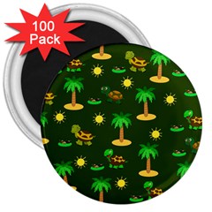 Turtle And Palm On Green Pattern 3  Magnets (100 Pack) by Daria3107