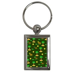 Turtle And Palm On Green Pattern Key Chain (rectangle) by Daria3107