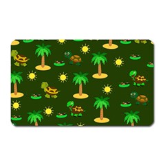 Turtle And Palm On Green Pattern Magnet (rectangular) by Daria3107