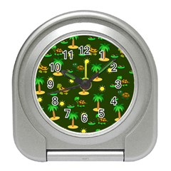 Turtle And Palm On Green Pattern Travel Alarm Clock by Daria3107