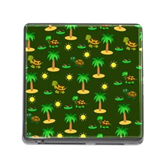 Turtle And Palm On Green Pattern Memory Card Reader (square 5 Slot) by Daria3107