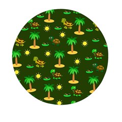Turtle And Palm On Green Pattern Mini Round Pill Box