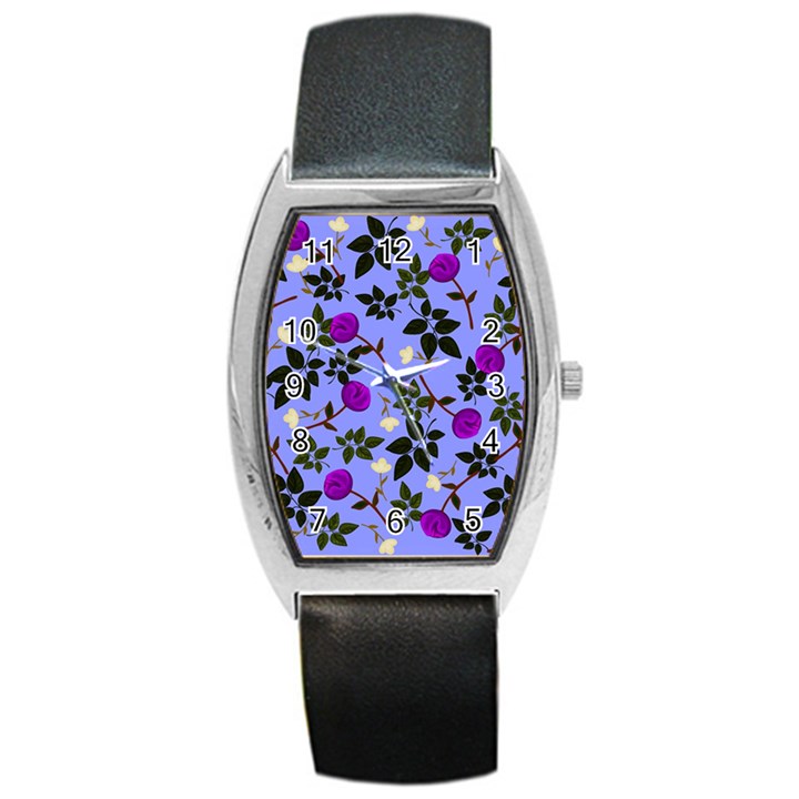 Purple Flower On Lilac Barrel Style Metal Watch