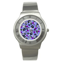 Purple Flower On Lilac Stainless Steel Watch
