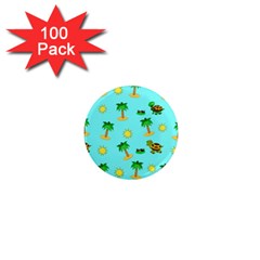 Turtle And Palm On Blue Pattern 1  Mini Magnets (100 Pack)  by Daria3107