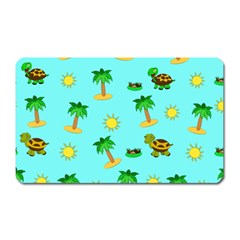 Turtle And Palm On Blue Pattern Magnet (rectangular) by Daria3107