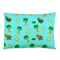 Turtle And Palm On Blue Pattern Pillow Case