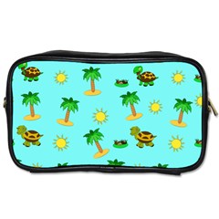 Turtle And Palm On Blue Pattern Toiletries Bag (one Side) by Daria3107