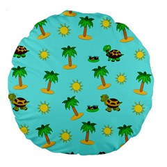 Turtle And Palm On Blue Pattern Large 18  Premium Round Cushions by Daria3107