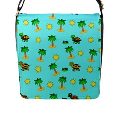 Turtle And Palm On Blue Pattern Flap Closure Messenger Bag (l) by Daria3107