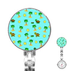 Turtle And Palm On Blue Pattern Stainless Steel Nurses Watch by Daria3107