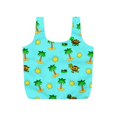 Turtle And Palm On Blue Pattern Full Print Recycle Bag (s) by Daria3107