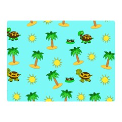 Turtle And Palm On Blue Pattern Double Sided Flano Blanket (mini)  by Daria3107