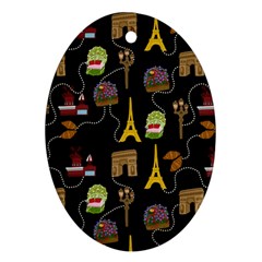 Paris Street Pattern On Black Ornament (Oval)