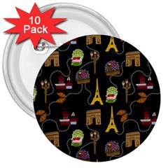 Paris Street Pattern On Black 3  Buttons (10 pack) 