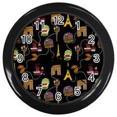 Paris Street Pattern On Black Wall Clock (Black)