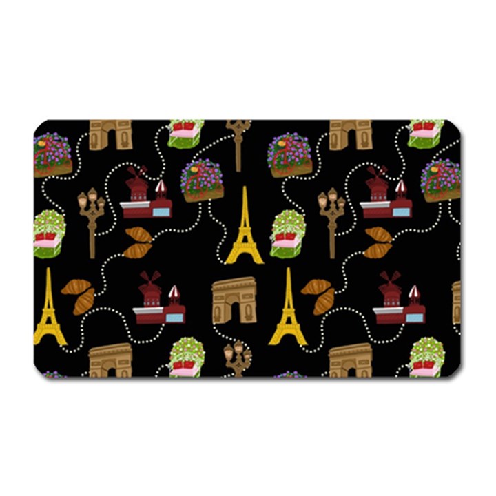 Paris Street Pattern On Black Magnet (Rectangular)