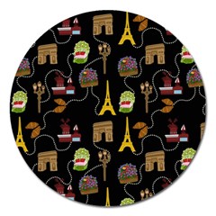 Paris Street Pattern On Black Magnet 5  (Round)