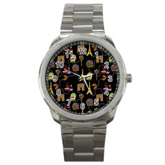 Paris Street Pattern On Black Sport Metal Watch by Daria3107