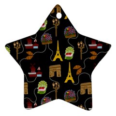 Paris Street Pattern On Black Star Ornament (Two Sides)