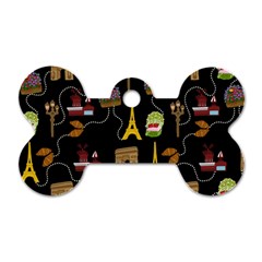 Paris Street Pattern On Black Dog Tag Bone (Two Sides)