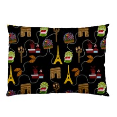 Paris Street Pattern On Black Pillow Case