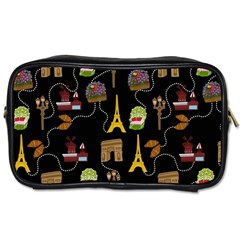 Paris Street Pattern On Black Toiletries Bag (One Side)