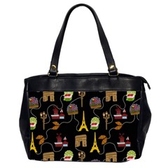 Paris Street Pattern On Black Oversize Office Handbag (2 Sides)