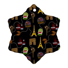 Paris Street Pattern On Black Snowflake Ornament (Two Sides)