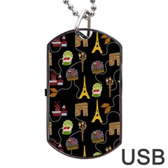 Paris Street Pattern On Black Dog Tag USB Flash (Two Sides)