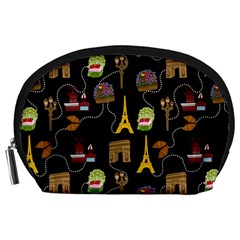 Paris Street Pattern On Black Accessory Pouch (Large)