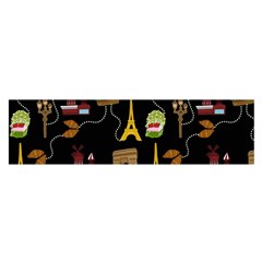 Paris Street Pattern On Black Satin Scarf (Oblong)