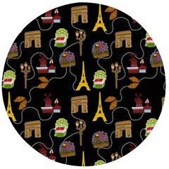 Paris Street Pattern On Black Wooden Bottle Opener (Round)