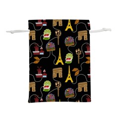 Paris Street Pattern On Black Lightweight Drawstring Pouch (M)