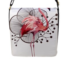 Watercolor Flamingo Flap Closure Messenger Bag (L)