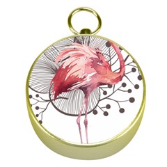 Watercolor Flamingo Gold Compasses by webstylecreations