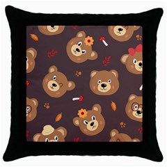 Bears-vector-free-seamless-pattern1 Throw Pillow Case (black) by webstylecreations
