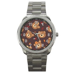 Bears-vector-free-seamless-pattern1 Sport Metal Watch by webstylecreations