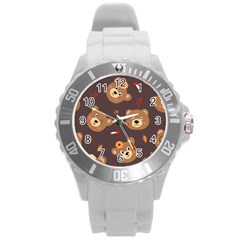 Bears-vector-free-seamless-pattern1 Round Plastic Sport Watch (l) by webstylecreations