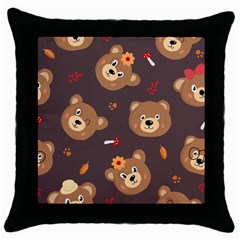 Bears-vector-free-seamless-pattern1 Throw Pillow Case (black)