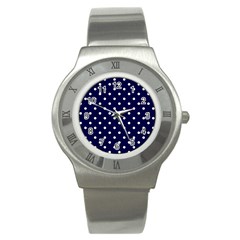 1950 Navy Blue White Dots Stainless Steel Watch by SomethingForEveryone