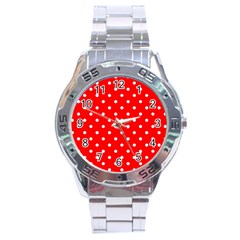 1950 Red White Dots Stainless Steel Analogue Watch by SomethingForEveryone