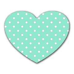 1950 Sea Foam Green White Dots Heart Mousepads by SomethingForEveryone