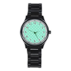 1950 Sea Foam Green White Dots Stainless Steel Round Watch by SomethingForEveryone