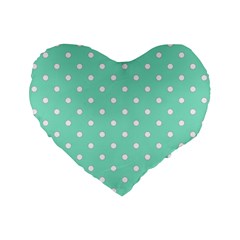 1950 Sea Foam Green White Dots Standard 16  Premium Flano Heart Shape Cushions by SomethingForEveryone