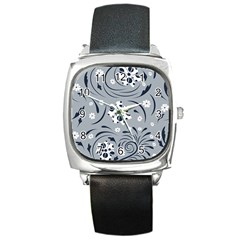 Folk Flowers Pattern Floral Surface Square Metal Watch by Eskimos