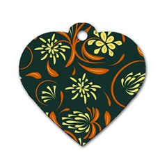 Folk Flowers Pattern Floral Surface Dog Tag Heart (two Sides) by Eskimos