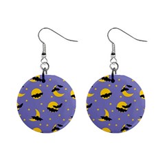 Bats With Yellow Moon Mini Button Earrings by SychEva